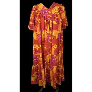 Vintage Sita Nepal Womens Midi Trapeze Tent Dress Multicolor Floral Boho Chic L
